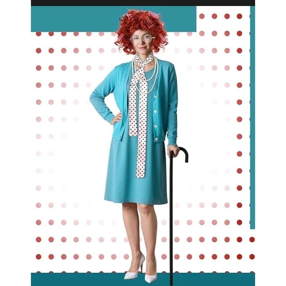 7 Pcs Halloween Old Lady Costume for Women Adult Grandma Costume Size Medium - Picture 6 of 6